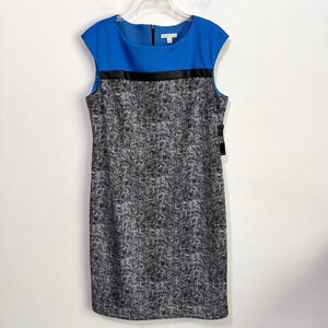New York & Company Sheath Dress XL Sleeveless Blue Black Geo Work Faux Suede NEW